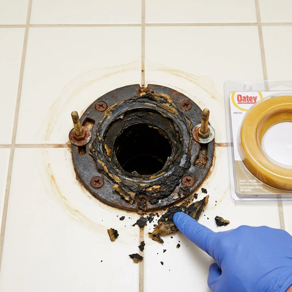 Failed wax ring showing water seepage at the base of a toilet in a Newburgh, NY home